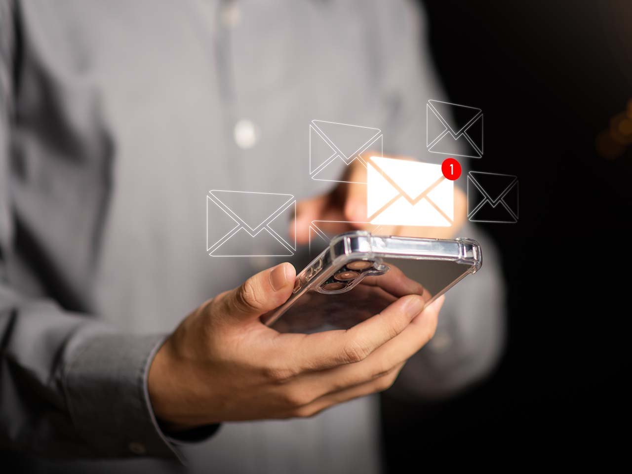 Man reading email marketing and newsletter.