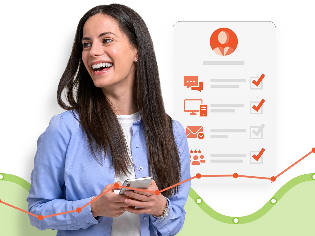 woman-holding-phone-touchpoint-icons