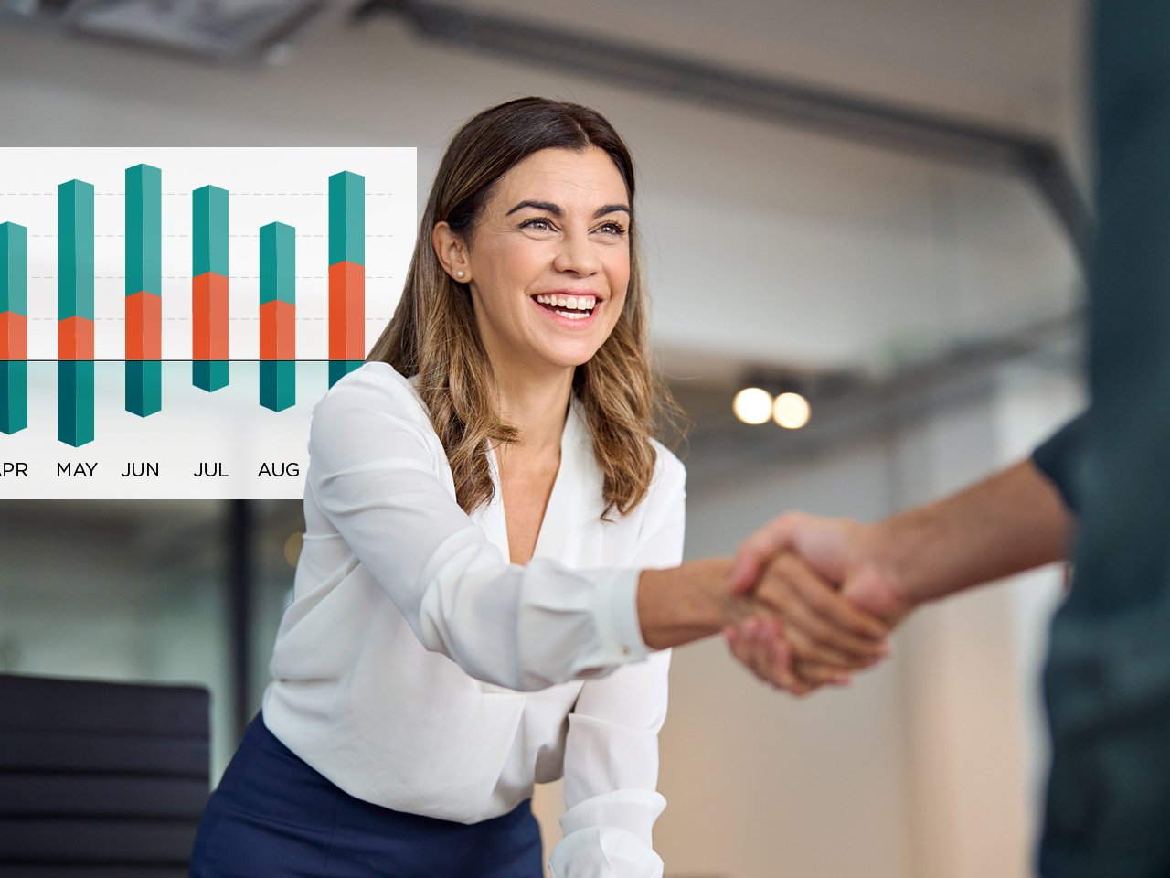 woman-shaking-customer-hand-bar-chart-in-background