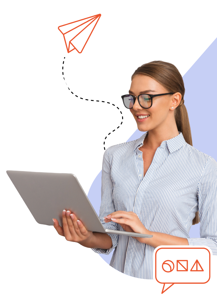 woman smiling looking at laptop